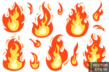 Flat style. The fire. Cartoon. Bright hot. Flame. Effect. For your design.