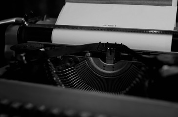 Fototapeta na wymiar black and white retro typewriter letter