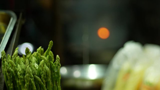 Cloes up background cooking Asian street food in Thailand.