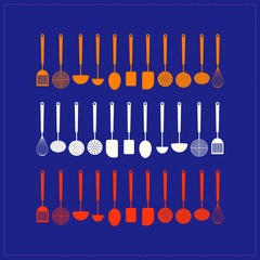 Colorful set of kitchen utensil. Vector icon set