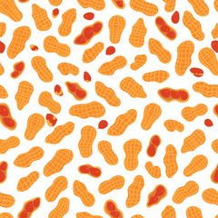 Peanuts seamless pattern on a white background. Vector illustration in freehand drawn style