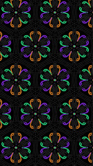 Ornate geometric pattern and abstract multicolored background