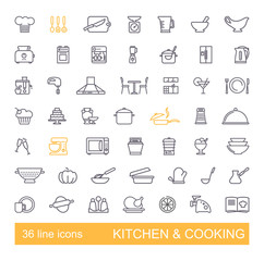 Kitchen and cooking Icon set, flat design, thin line style