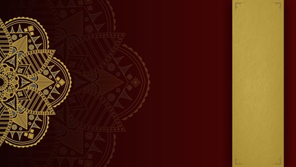 Horizontal background with oriental round pattern and texture of old paper.