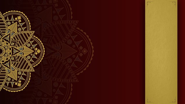 Horizontal background with oriental round pattern and texture of old paper.