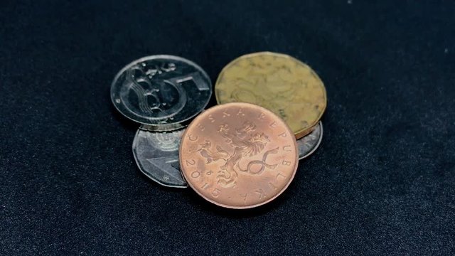 Assorted Czech Koruna Coins Turning on Black - CZK