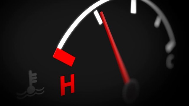 Temperature Gauge Animation With Engine Temperature Warning Light on Car Dashboard. 