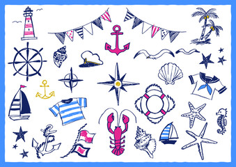 手描き画 マリン素材セット