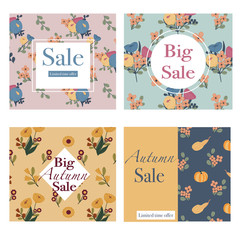 Set of four comercial banners with autumn flowers.Creative template