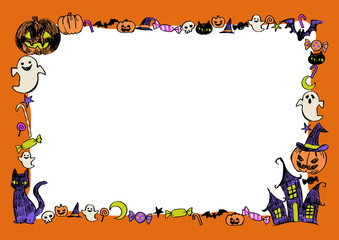 手描き画 ハロウィーン　フレーム　横長