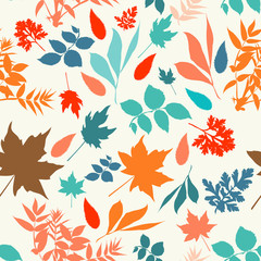 Autumn rustic vector pattern with colored leaves for design