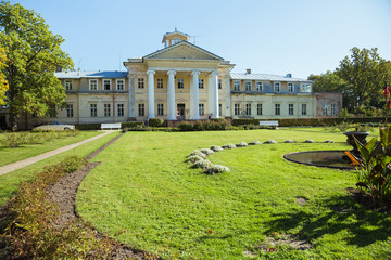 Fototapeta premium City Krimulda, Latvia Republic. Old manor with garden in Autumn. 27. Sep.2019.