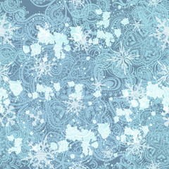 Beautiful elegant snowflakes ornament pattern in blue color. Ideal for fashion fabric design