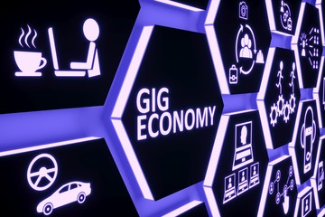 GIG ECONOMY neon concept self illumination background 3D illustration