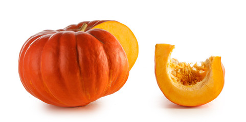 Cut pumpkin on white