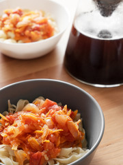 pasta with vegetables. gluten free. lunch for two