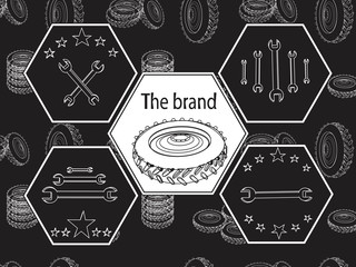 A banner on a black background with linear tires for tire fitting or auto service