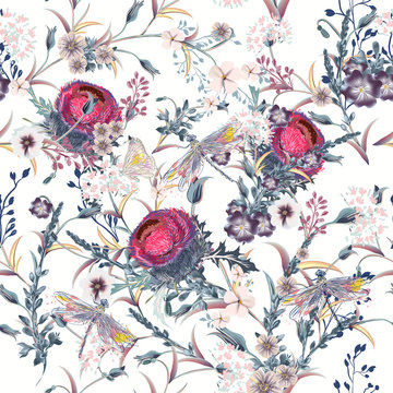 Beautiful vector vintage pattern in classic style with summer flowers