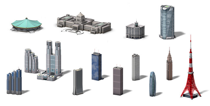 Tokyo Building White Background By 3d Rendering_1