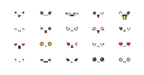 Kawaii cute faces smile emoticons. Japanese emoji