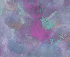 Watercolor background. The texture of an old painted wall. Irregularities, brushstrokes, stains, cracks. Primary colors-purple, blue, magenta