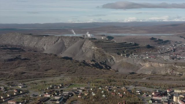 Point of interest (POI) aerial of the biggest iron ore mine (underground) in the world. Kiruna, Sweden.