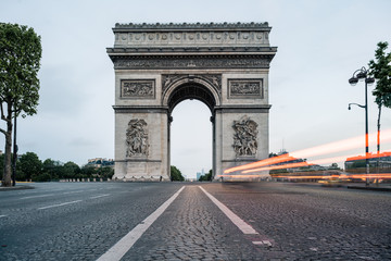 Arc de Triomphe (Arch of Triumph) from Avenue des Champs-Elysees, Paris, France.