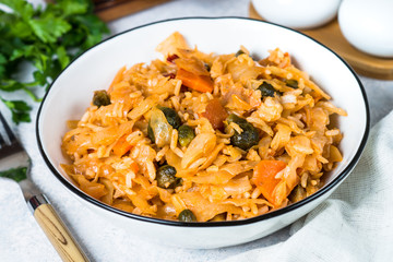 Cabbage stew with rice and vegetables.