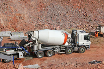cement mixer on a road construction site