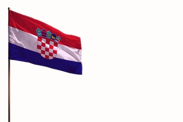 Fluttering Croatia isolated flag on white background, mockup with the space for your content.