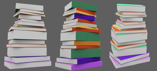 A stack of books, on a white background. 3d rendering, 3d illustration.