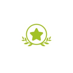 Valid Seal icon. Green circle with leaves laurel and star. Isolated on white. ecology medal, eco friendly sticker icon.