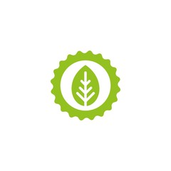 Valid Seal icon. Blue circle with ribbon outline and green sprout with leaves.