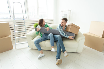 Husband and wife fighting at each other. Family quarrel, showdown, division of property, divorce. The struggle between women and men.