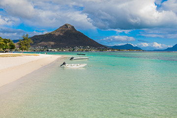 Tropical beach with ocean. Flic en Flac beach in Mauritius