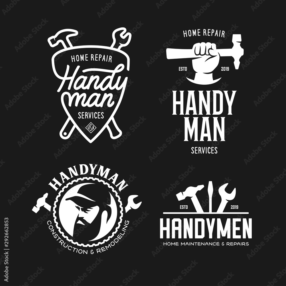 Wall mural handyman labels badges emblems and design elements. carpentry related vector vintage illustration.