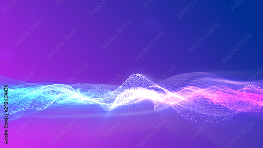 Poster abstract digital particles wave flow. technology background concept