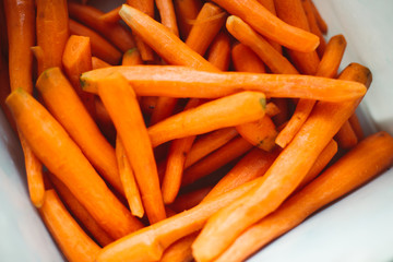 Lot of peeled carrots closup  for carrot juice.  Raw vegan food. Autumn harvest.