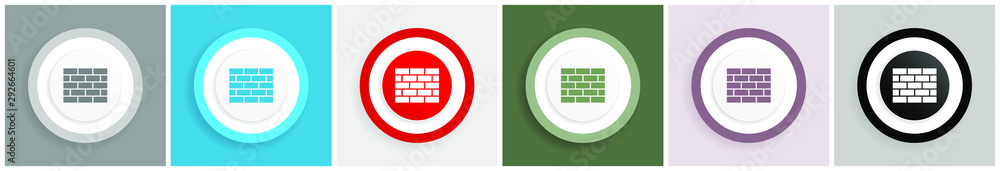 Aufkleber firewall icon set, colorful flat design vector illustrations in 6 options for web design and mobile 