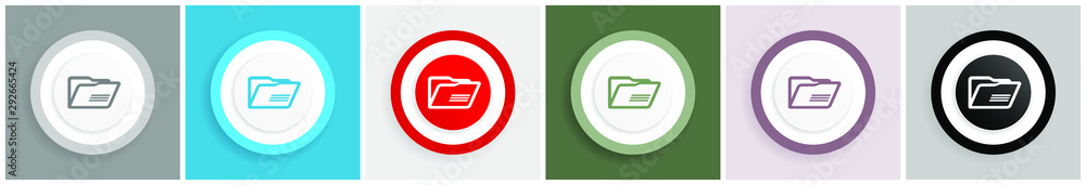 Poster Folder icon set, colorful flat design vector illustrations in 6 options for web design and mobile applications