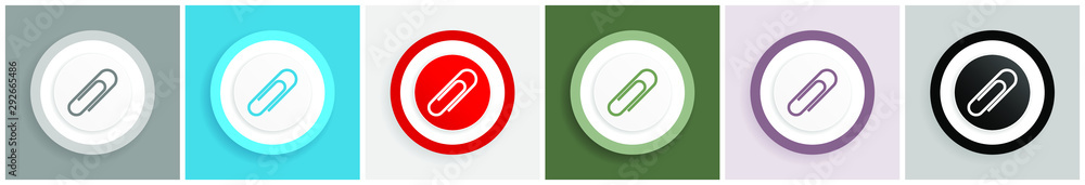 Poster Paperclip icon set, colorful flat design vector illustrations in 6 options for web design and mobile applications