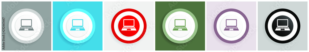 Poster Computer icon set, colorful flat design vector illustrations in 6 options for web design and mobile applications