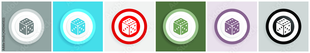 Fototapete dice icon set, colorful flat design vector illustrations in 6 options for web design and mobile appl