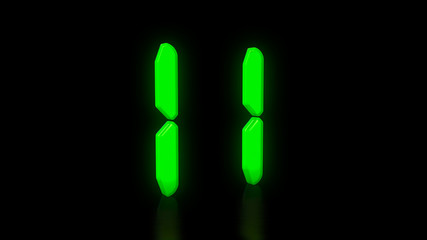 Green LED 11 on black background with reflection