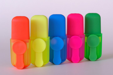 Close-up of fluorescent markers to underline