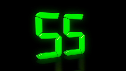 Green LED 55 on black background with reflection