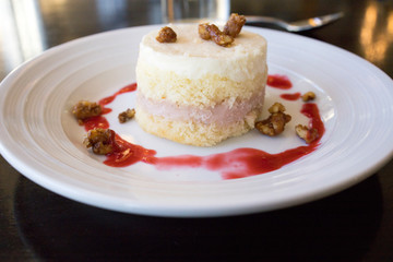 Strawberry Mousseline Cake with Walnuts