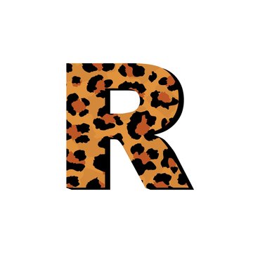 vector capital letter r with wild leopard skin print isolated on white background letters of alphabet of african wild animal realistic skin 3 d alphabet for logo print posters invitation banner stock