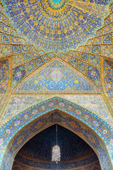 Fabulous view of ceiling and walls in Seyyed Mosque, Iran