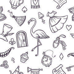 Hand drawn vector wonderland seamless pattern.
